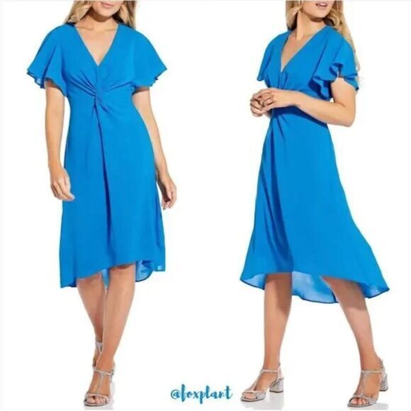 ADRIANNA PAPELL Blue Twist  Flutter Sleeve Dress, size 22W‎ - Picture 1 of 16